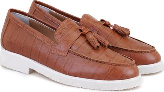 Desa Womens Leather Slip-Ons - Synthetic Rubber Sole, Flat Heel, Breathable | Brown - 38
