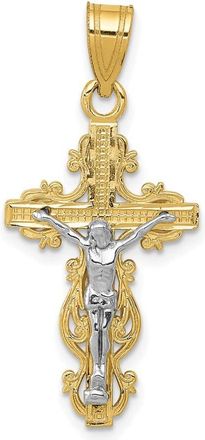 Diamond2Deal 10K Two-tone Small Narrow Cross Crucifix Pendant