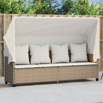 vidaXL Vidaxl - Tumbona Con Capota Y Cojines Rat&aacute;n Sint&eacute;tico Beige