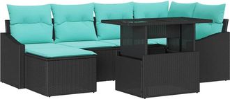 vidaXL Juego De Sof&aacute; 7 Uds. Negro Y Azul Polirat&aacute;n Vidaxl