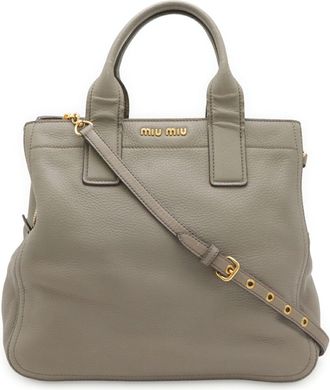 Miu Miu Grayish Leather Handbag Shoulder Bag Tote Bag (Pre-Owned)