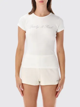 Sporty & Rich T-shirt Slim Fit in cotone con logo di strass