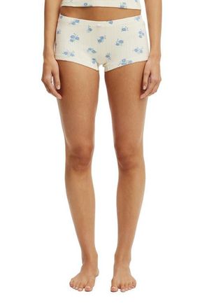 Cotton On Womens Dreamy Soft Pointelle Micro Short in Penelope Floral Oat Milk at Nordstrom, Size X-Small