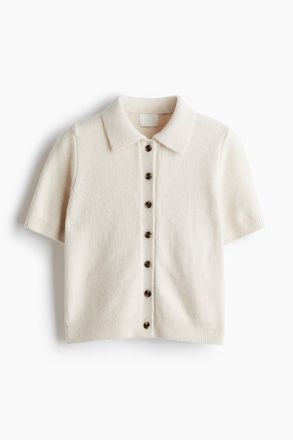 H&M Cardigan mit Kragen und Kurzarm - Weiss