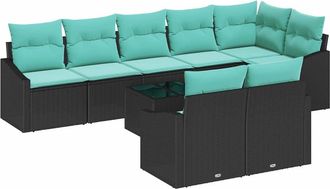 vidaXL Juego De Sof&aacute; 9 Uds. Negro Rat&aacute;n Sint&eacute;tico Vidaxl