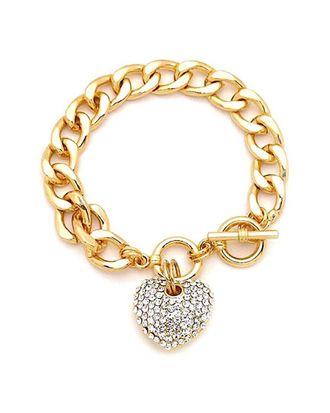 Liv Oliver 18K Plated Crystal Heart Charm Bracelet