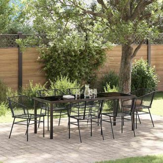 vidaXL Conjunto De Comedor De Jard&iacute;n 7 Pcs Negro Rat&aacute;n Sint&eacute;tico Vidaxl