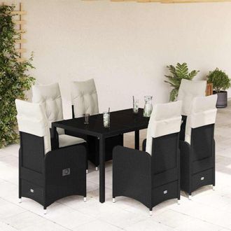vidaXL Set De Mesa Y Sillas De Jard&iacute;n 7 Pzas Y Cojines Rat&aacute;n Pe Negro Vidaxl