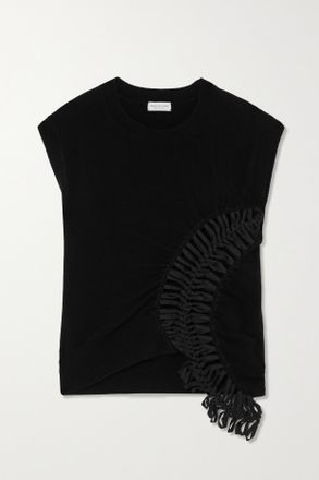 Dries Van Noten Crop Top In Cashmere Arricciato Con Finiture In Macram&eacute; E Crochet - Nero