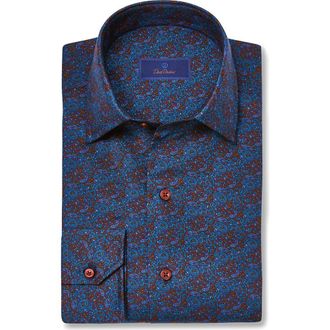 David Donahue Paisley Print Cotton Sport Shirt in Navy/Multi at Nordstrom Rack, Size Small
