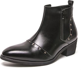 Generic Mens Fashion Chelsea Ankle Boots with Zipper Pointed Toe High Top Motorcycle Boot Comfortable Casual Business Chukka Boots (Black,6.5)