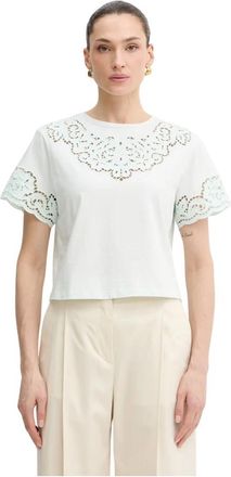 Twinset T-shirt met kanten details - Dames - T-shirts - Blauw - L - Katoen - Tops