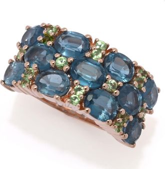 Muse 18K Rose Vermeil 0.64ctw Kyanite & Tsavorite Triple Row Ring