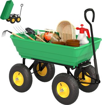 OEM Carro De Jard&iacute;n Inclinable Hasta 75&deg; Con Mango Ajustable Y 4 Neum&aacute;ticos Capacidad Max.75 L Acero 109x52x94 Cm Verde