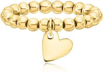 RS Pure by Ross-Simons 3mm 14kt Yellow Gold Bead Stretch Ring With Heart Charm