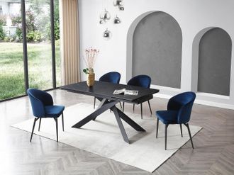 Vente-Unique Tavolo allun. 6-10 coperti Ceramica, Vetro temperato e Metallo Effetto Marmo Nero - COREMA di Pascal MORABITO