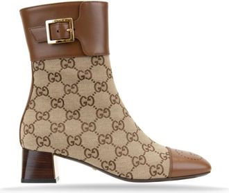 Gucci Ritssluiting Gesp Dames Enkellaars - Dames - Laarzen met Hak - Beige - 35 1/2 EU - Schoenen