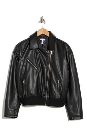 Leith Faux Leather Bomber Jacket in Black at Nordstrom Rack, Size X-Small