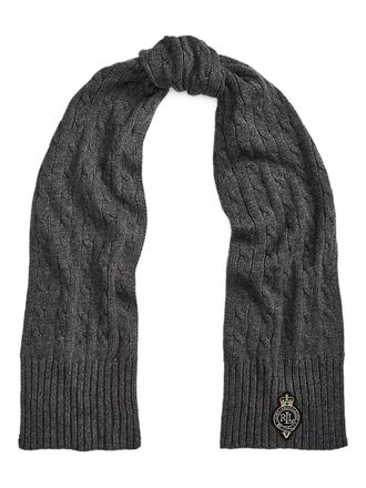 Lauren Ralph Lauren cable-knit logo-patch scarf - women - Polyester/Wool/Nylon/Cotton - One Size - Grey