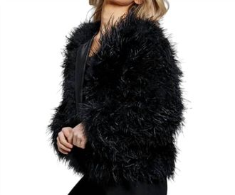 Jovani Ostrich Feather Jacket In Black