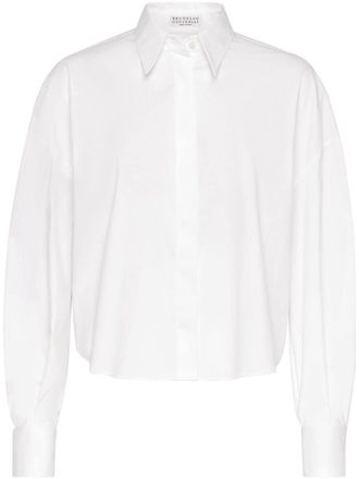 Brunello Cucinelli band-collar cotton-blend shirt - women - Cotton - L - White