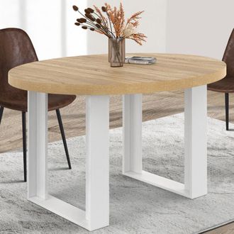 IDMarket Phoenix Mesa De Comedor Redonda Para 4 En Madera Y Blanco 110 Cm
