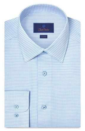 David Donahue Trim Fit Microcheck Stretch Cotton Twill Dress Shirt in Sky/White at Nordstrom, Size 15.5 - 34