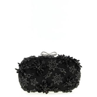 Self Portrait Self-Portrait Black Satin Floral Crystal Clutch