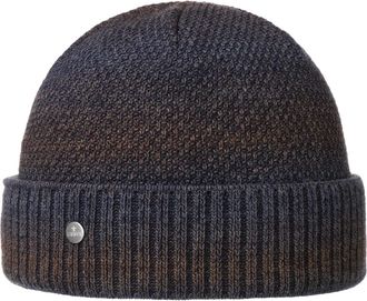 Lierys Carnell Beanie Knit Cuffed Hat Wool Blend Made in Germany Men Autumn Winter Brown-Blue One Size