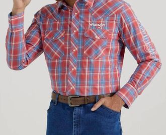 Wrangler Mens Logo Snap Shirt In Red
