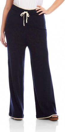 Karen Kane Contrast Drawstring Wide-Leg Sweater Pants - Plus In Navy With Cream