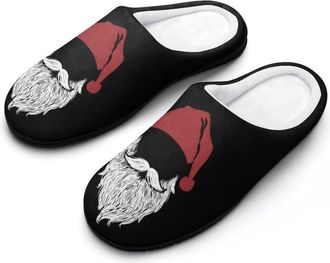 Generic Christmas Santa Silhouette Slippers Men Winter Warm Cotton Anti-Slip Indoor Slip-Ons House Shoes