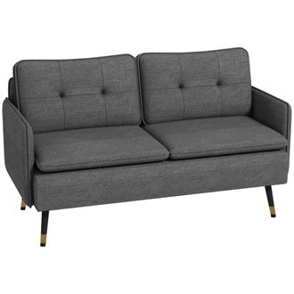 HOMCOM Modern Upholstered Two Seater Sofa for Bedroom Living Room Dark Grey | TJ Hughes