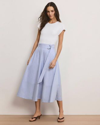 Veronica Beard Belmar Mixed Media Dress In Blue/ White Stripes