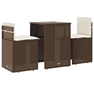 vidaXL Set Bistr&ograve; 3 Pz Con Cuscini Marrone In Polyrattan - Vidaxl