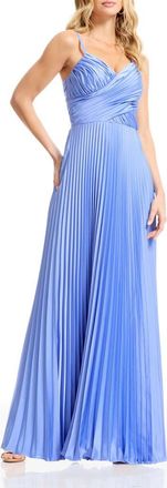 Dress The Population Pleated Satin Gown in Sky at Nordstrom, Size Xx-Small