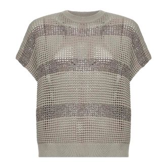 Brunello Cucinelli Brunello Cucinelli, Round-neck Knitwear, female, Brown, Size: L Water Reflection Kimono Crewneck