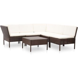 vidaXL Set Divani da Giardino 6 pz con Cuscini in Polyrattan Marrone vidaXL