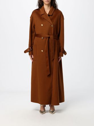 Elisabetta Franchi Cappotto lungo doppiopetto in pura lana con cintura