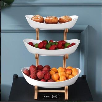 OEM Cesta Ovalada De 3 Niveles De Policarbonato (pc) Para Frutas Y Verduras Con Soporte Resistente De Aspecto De Madera Natural, Verduras Y Helados