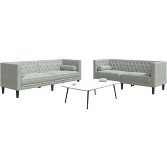 vidaXL Vidaxl - Set Sof&aacute;s Chesterfield Con Cojines 2 Pzas Terciopelo Gris Claro