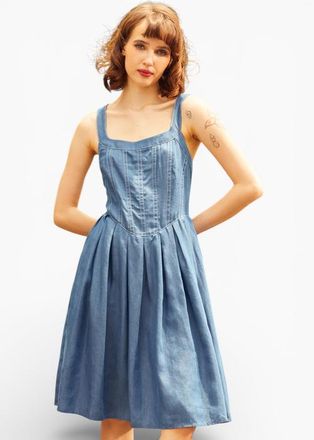 ModCloth Meet Me on Main Street Chambray Dress in Vintage Blue at Nordstrom, Size X-Large