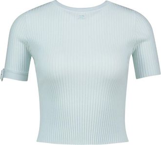 Courr&egrave;ges Womens Buckle-Cuff Ribbed Viscose T-Shirt Mint