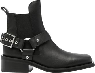 Ganni Low Cut Chelsea Biker Boot - Dames - Chelseaboots - Zwart - 36 EU - Leer - Schoenen