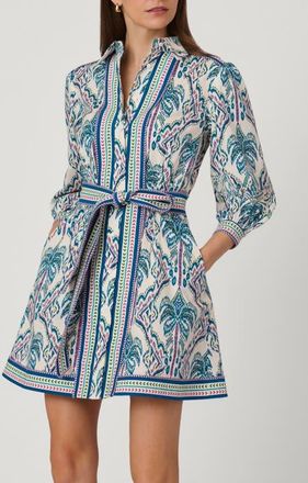 Shoshanna Balinese Palm Print Vesey Dress in Ivory/blue Multi at Nordstrom, Size 10