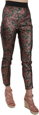 Dolce & Gabbana Womens Multicolor Iridescent Brocade Jacquard Trousers Crop Pants Polyester