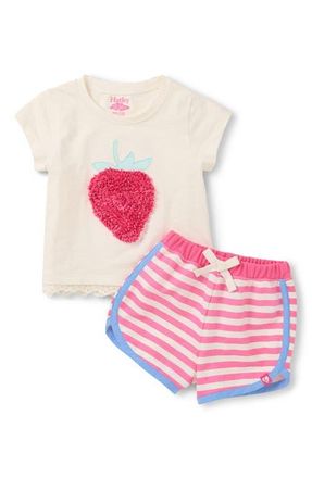 Hatley Kids Raspberry Appliqu&eacute; T-Shirt & Shorts in Natural at Nordstrom, Size 12-18M