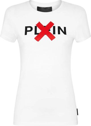 Philipp Plein Tops, Dames, Wit, XL, Katoen, T-Shirt Ronde Hals