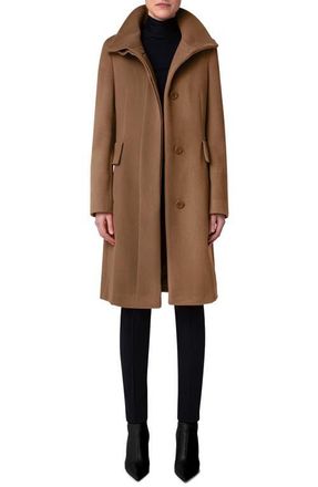 Akris Stand Collar Wool Blend Fleece Coat in 043 Malt at Nordstrom, Size 16