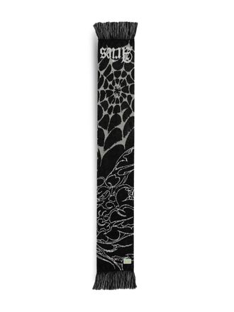 Aries web-pattern fringed scarf - unisex - Fabric - One Size - Black